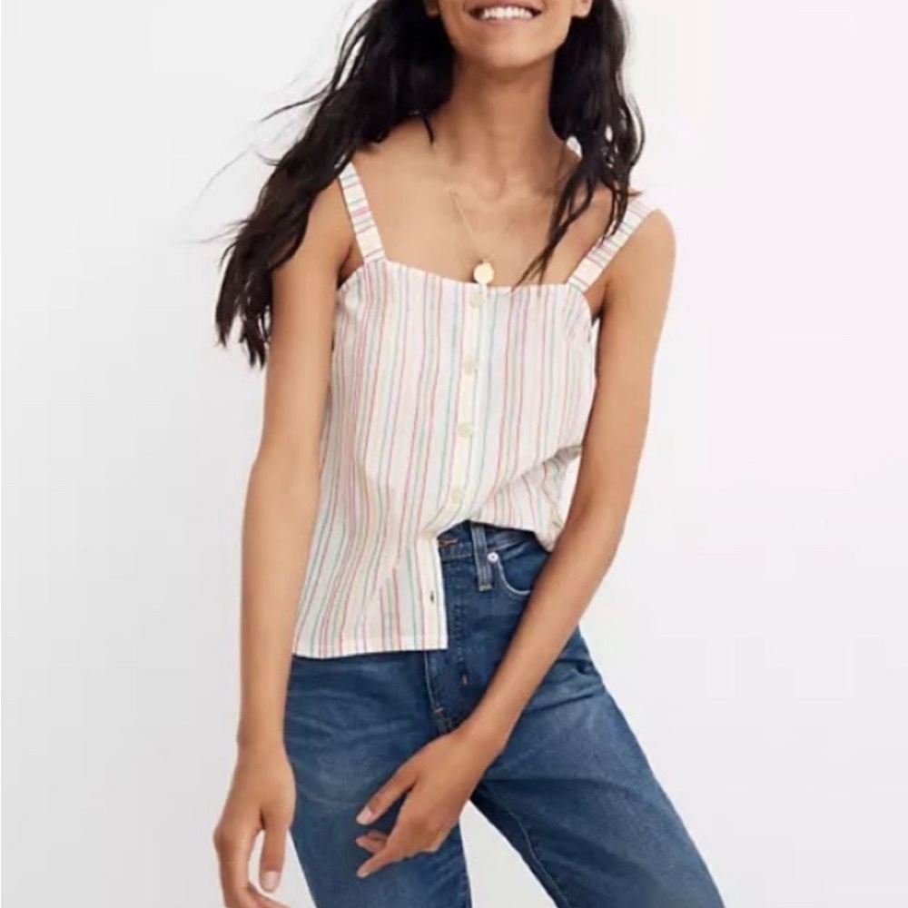 Madewell Button-Front Cami Tank in Textural Rainbow Stripe